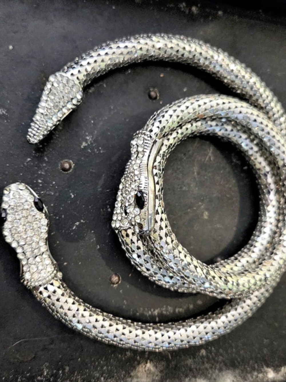 Snake Statement Bracelet & Choker in Silvertone Like New